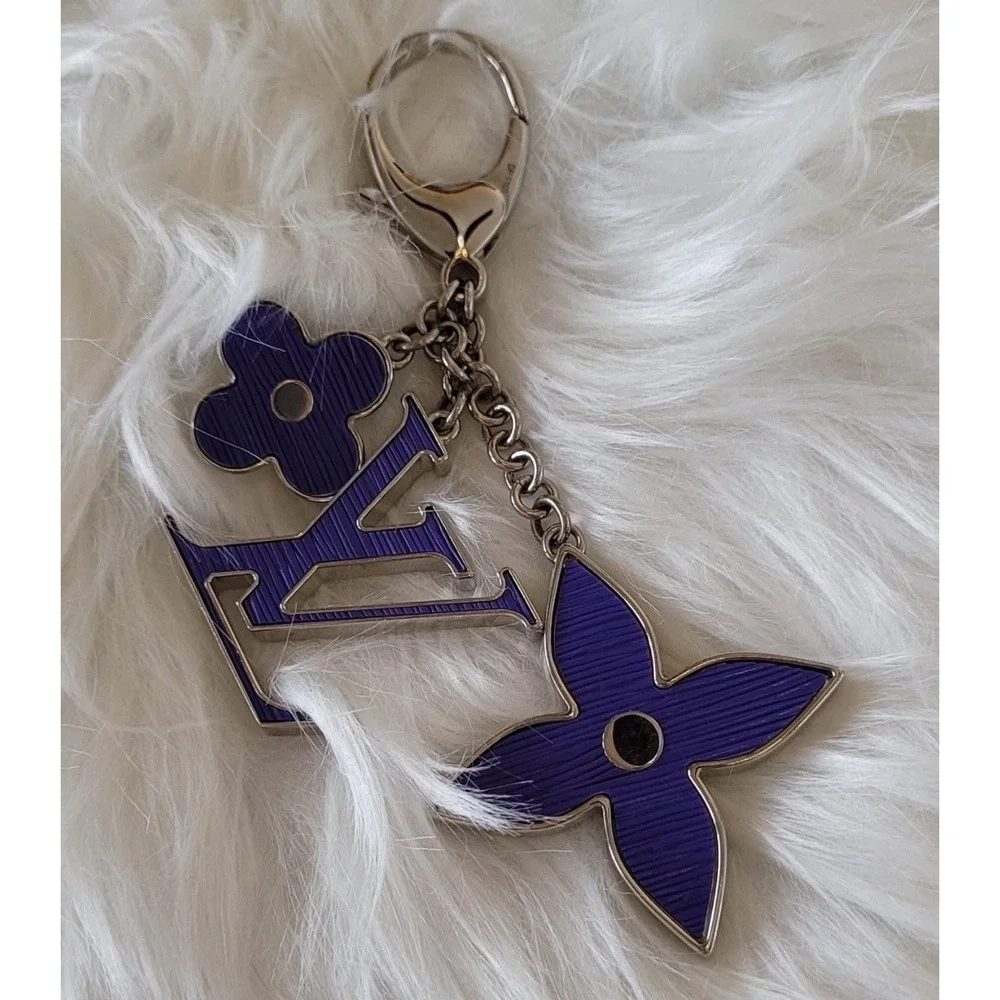 Authentic Louis Vuitton Fleur d'Epi Purple Bag‎ Charm Key Chain W/ Box Dust Bag